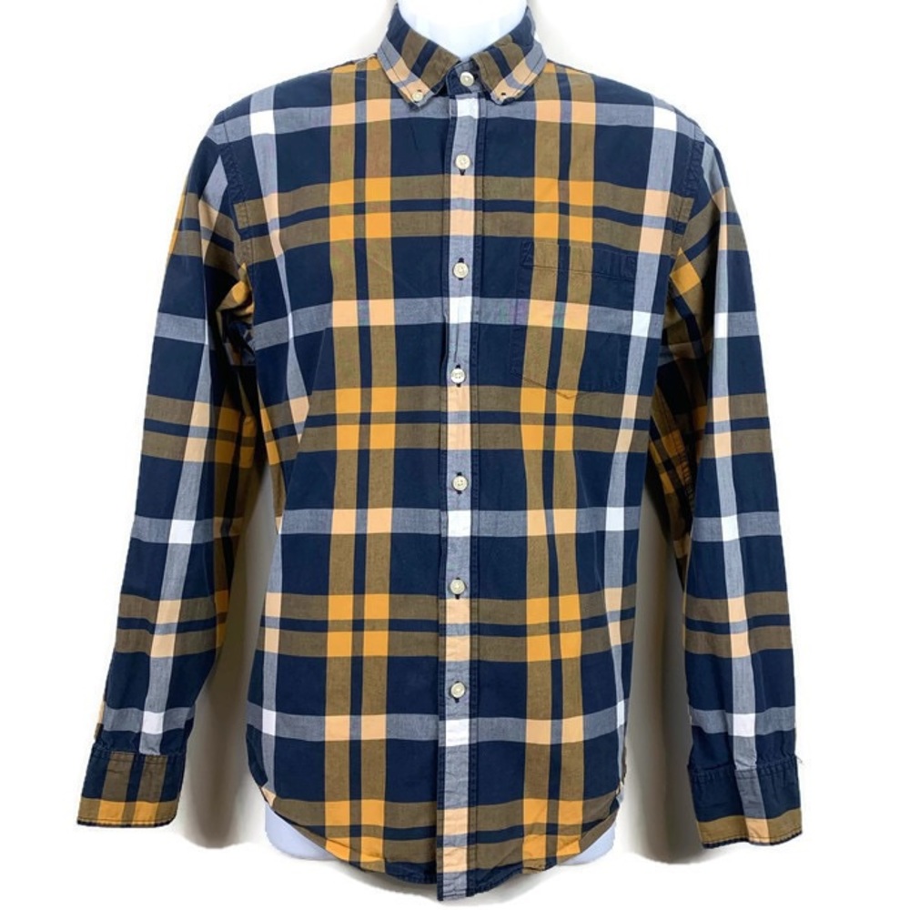 J Crew Button Down Shirt medium blue plaid yellow